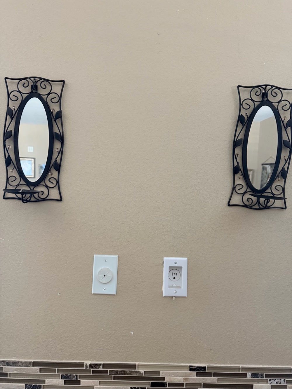 Black Wrought Iron Oval Wall Mirrors with Scrollwork